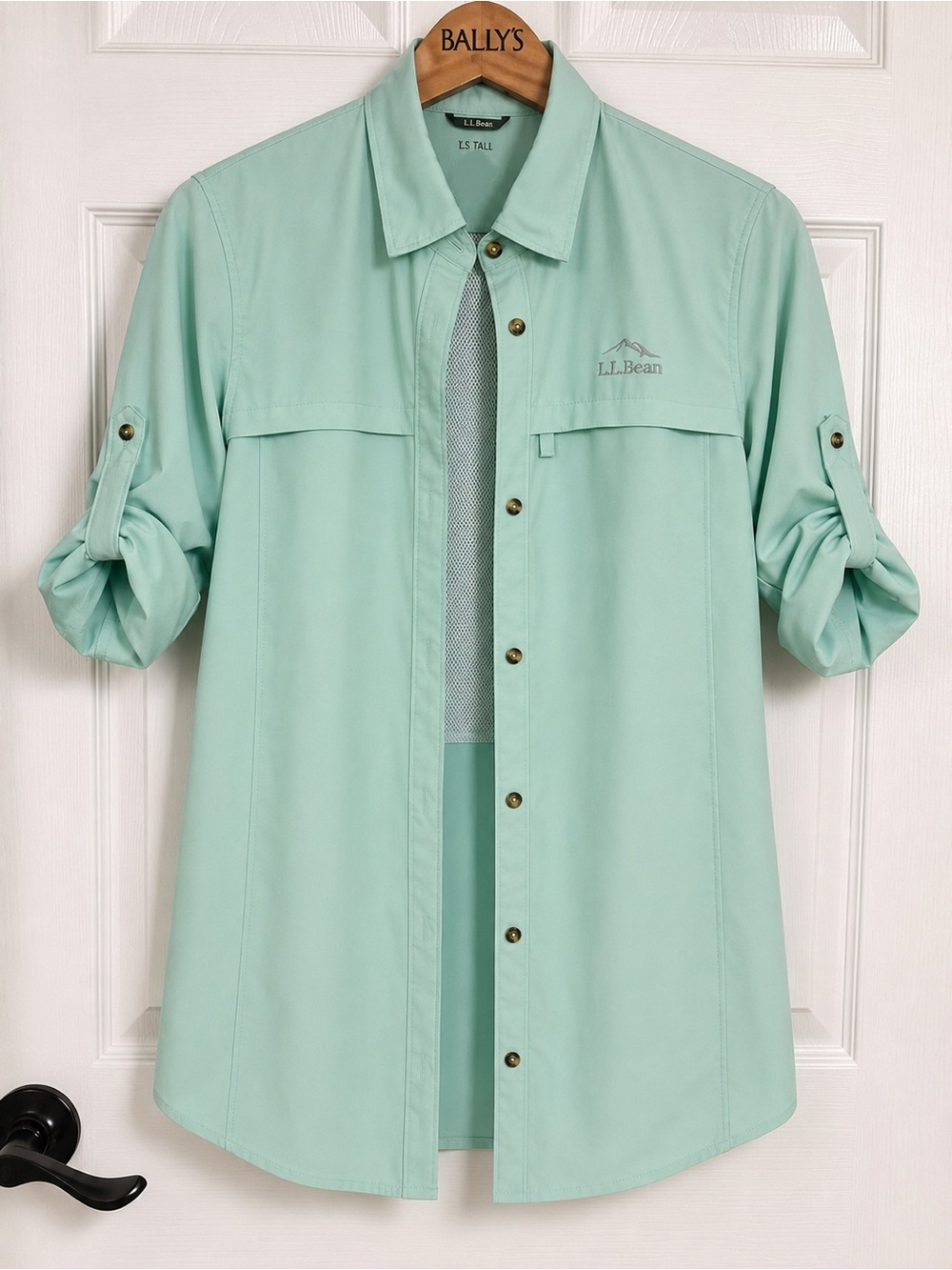 L.L. Bean Tropicwear Women's Shirt XST Extra Small Tall Mint Green Long Sleeve